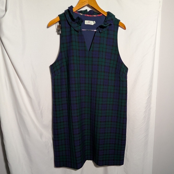 VINEYARD VINES |‎ Plaid Meredith Midi Dress Sleeveless Ruffle Neck Preppy Sz 16 - Picture 2 of 11